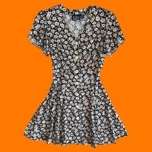 90's vintage grunge floral corset lace up rayon mini dress Size 8